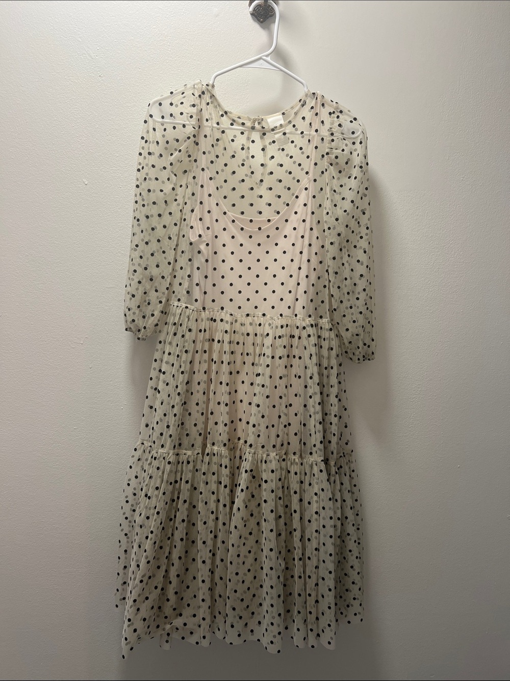 H&M Cream Midi Dress with Black Polka Dots